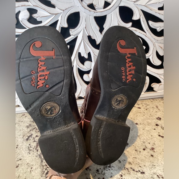 Justin Gypsy Cowgirl Brown Leather Pink Trim Detail Western Boots Size 8.5 - Picture 10 of 12